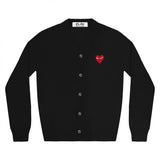 Play Comme des Garçons V-Neck Cardigan - Black / Red Heart Emblem