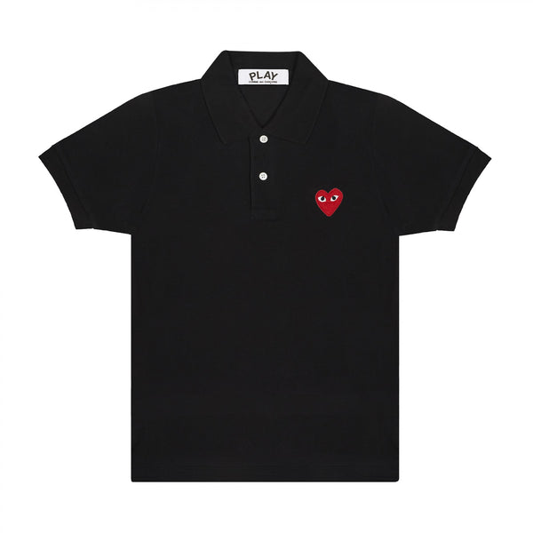 Play Comme des Garçons Polo Shirt - Black / Red Heart Emblem