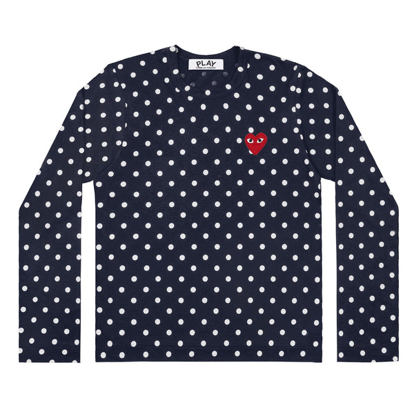 Play Comme des Garçons Polka Dot Longsleeve - Navy / Red Heart Emblem