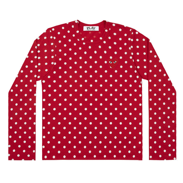 Play Comme des Garçons Polka Dot Longsleeve - Red / Red Heart Emblem