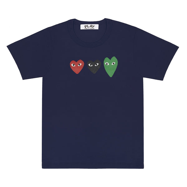 Play Comme des Garçons Triple Heart Print T-Shirt - Navy