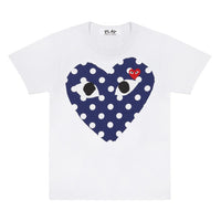 Play Comme des Garçons Blue Polka Dot Heart T-Shirt - White / Red Heart Emblem