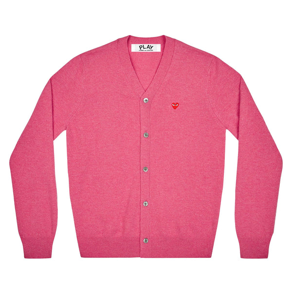 Play Comme des Garçons Cardigan - Pink / Small Red Heart Emblem