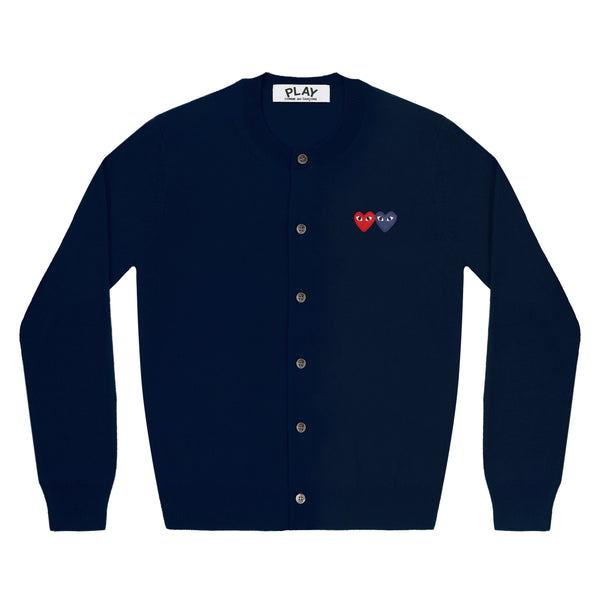 Play Comme des Garçons Cardigan Crewneck - Navy / Double Heart Emblem