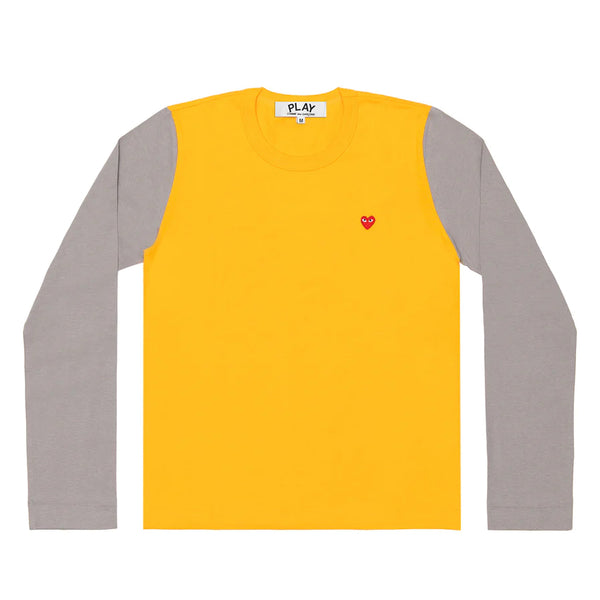 Play Comme des Garçons Bi-Color Series Longsleeve -  Yellow Grey / Small Red Heart Emblem